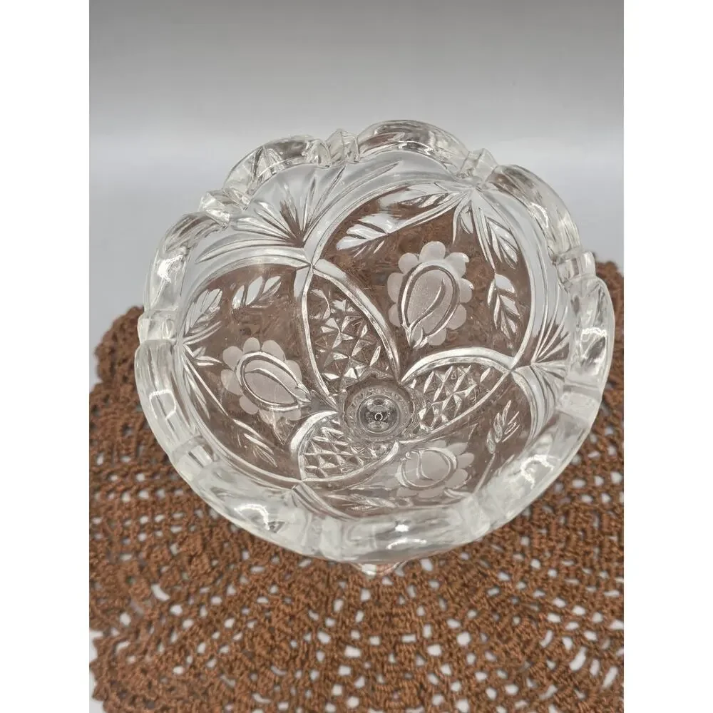 Vtg Anna Hutte Rendezvous Frosted Cut Crystal Pedestal Compote Candy Bowl 6